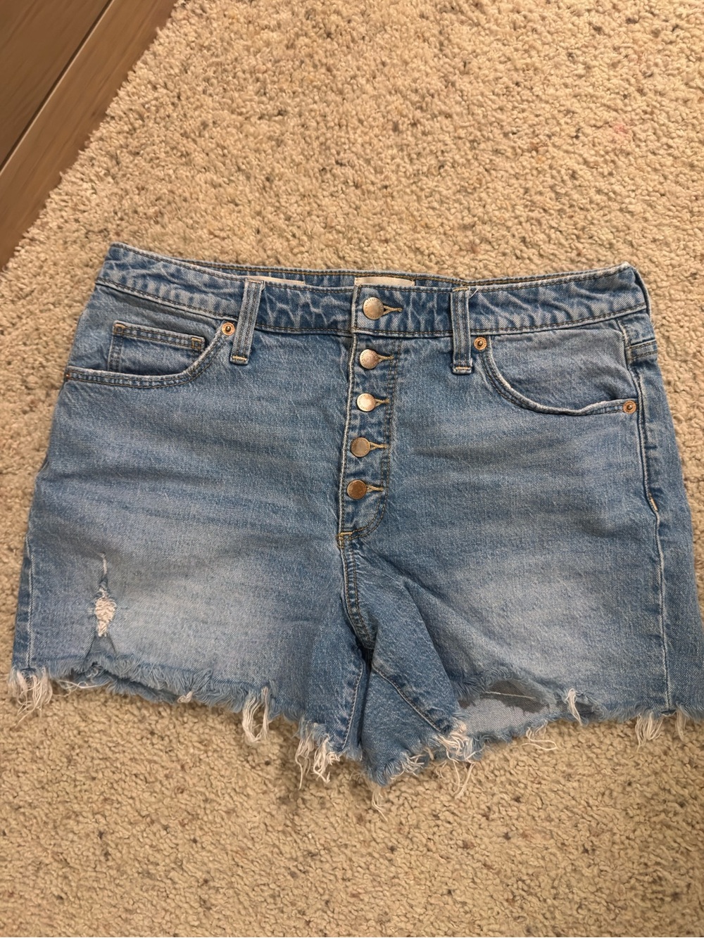 Light wash Denim Button-Front Shorts